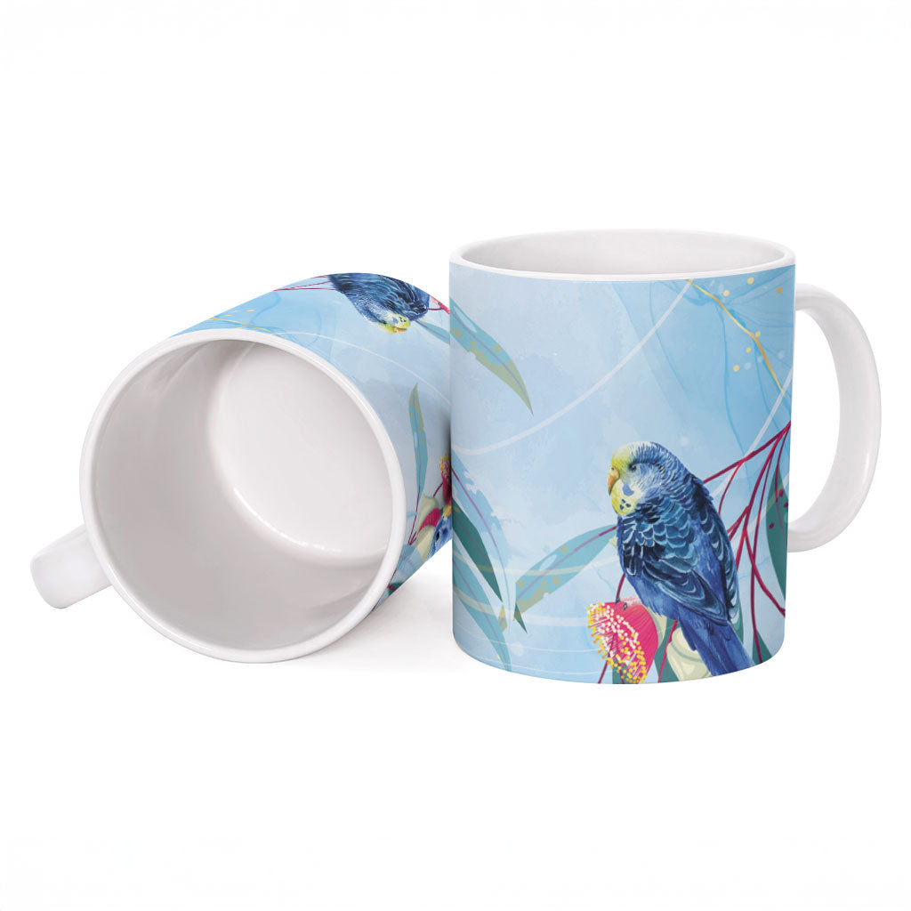 Australia Blue Budgie Marble Glaze Ceramic Mug Cancer Awareness