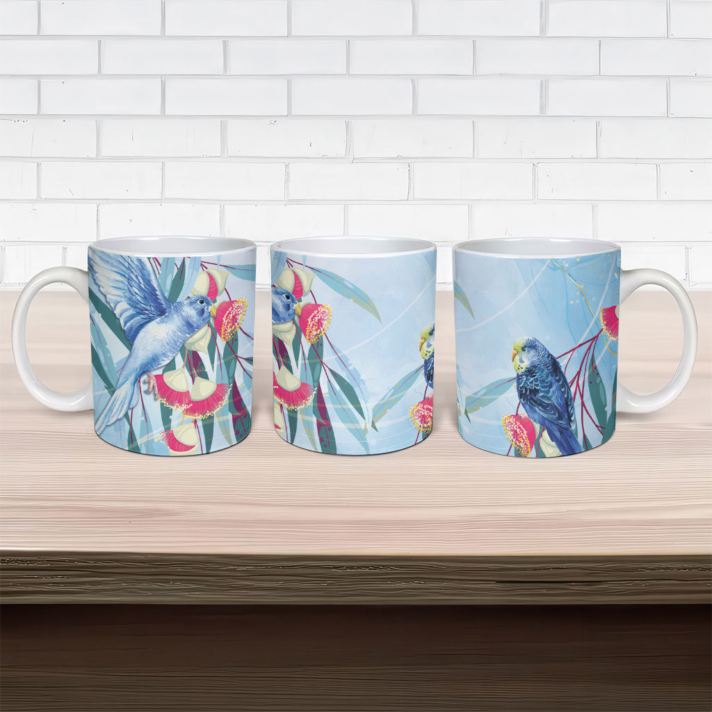 Australia Blue Budgie Marble Glaze Ceramic Mug Cancer Awareness