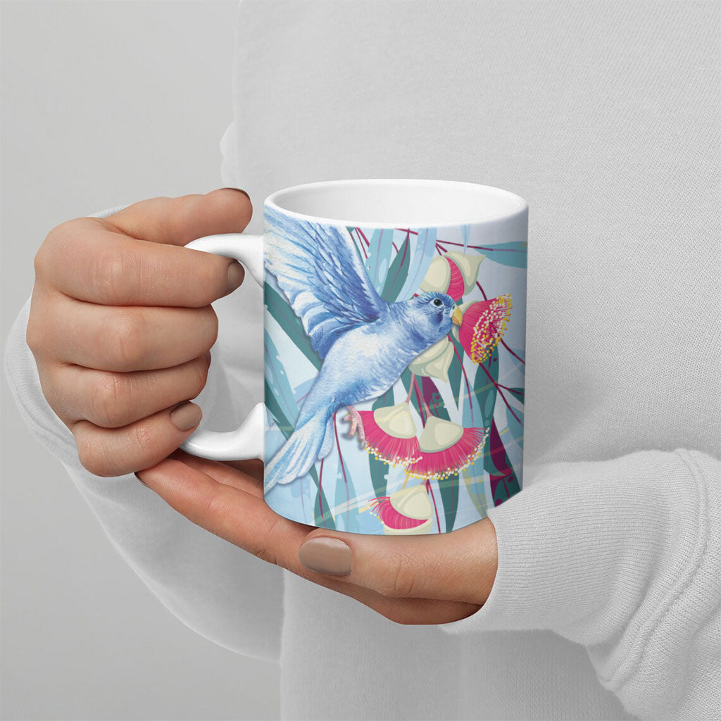 Australia Blue Budgie Marble Glaze Ceramic Mug Cancer Awareness