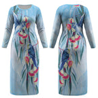 Australia Blue Budgie Marble Glaze Couples Matching Long Sleeve Bodycon Dress and Long Sleeve Button Shirt Cancer Awareness