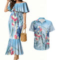 Australia Blue Budgie Marble Glaze Couples Matching Mermaid Dress and Hawaiian Shirt Cancer Awareness