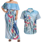 Australia Blue Budgie Marble Glaze Couples Matching Off Shoulder Maxi Dress and Hawaiian Shirt Cancer Awareness