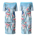 Australia Blue Budgie Marble Glaze Couples Matching Puletasi and Hawaiian Shirt Cancer Awareness