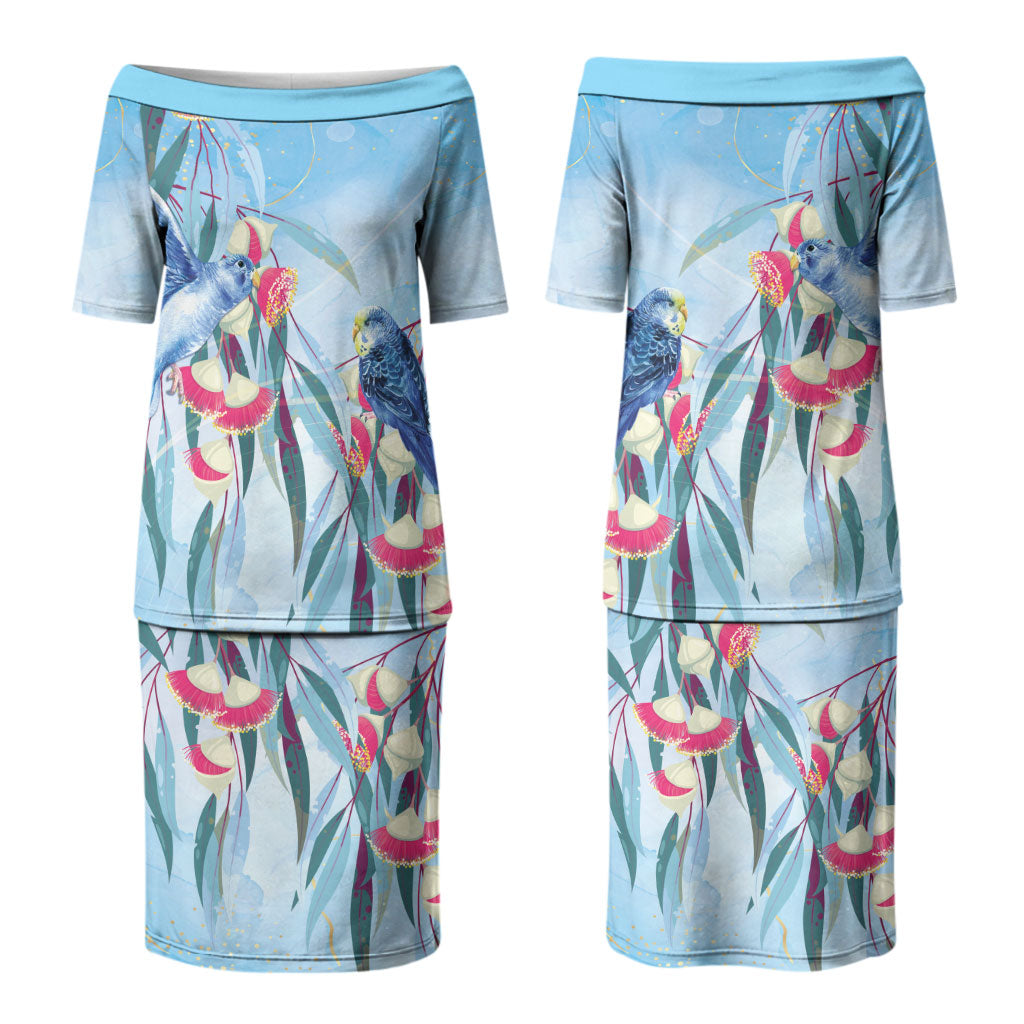 Australia Blue Budgie Marble Glaze Couples Matching Puletasi and Hawaiian Shirt Cancer Awareness