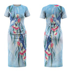 Australia Blue Budgie Marble Glaze Couples Matching Short Sleeve Bodycon Dress and Long Sleeve Button Shirt Cancer Awareness