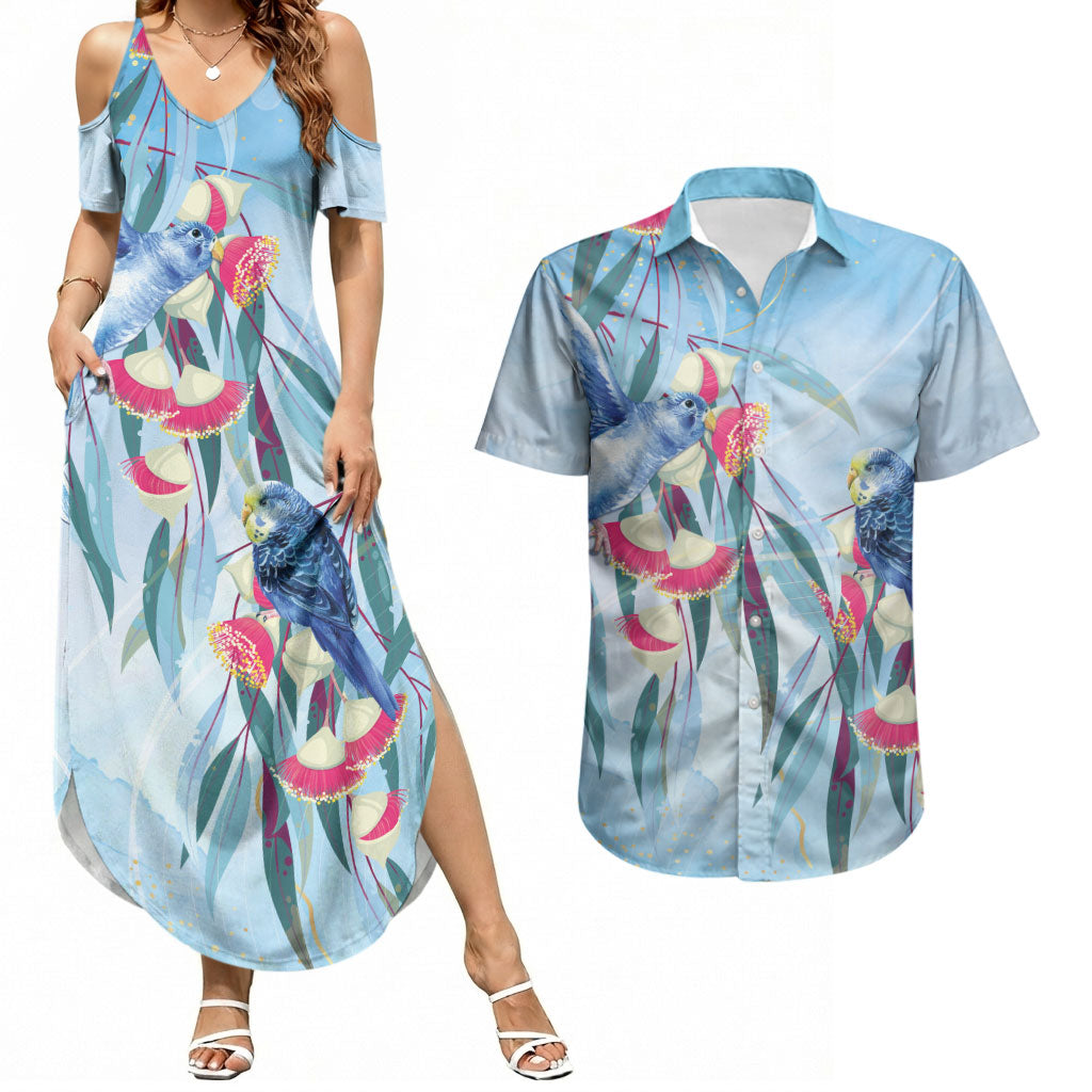 Australia Blue Budgie Marble Glaze Couples Matching Summer Maxi Dress and Hawaiian Shirt Cancer Awareness