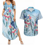 Australia Blue Budgie Marble Glaze Couples Matching Summer Maxi Dress and Hawaiian Shirt Cancer Awareness