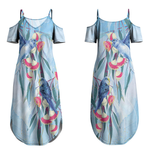 Australia Blue Budgie Marble Glaze Couples Matching Summer Maxi Dress and Hawaiian Shirt Cancer Awareness