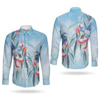 Australia Blue Budgie Marble Glaze Couples Matching Summer Maxi Dress and Long Sleeve Button Shirt Cancer Awareness