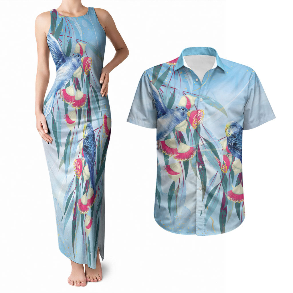 Australia Blue Budgie Marble Glaze Couples Matching Tank Maxi Dress and Hawaiian Shirt Cancer Awareness