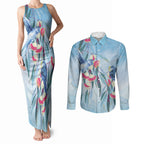 Australia Blue Budgie Marble Glaze Couples Matching Tank Maxi Dress and Long Sleeve Button Shirt Cancer Awareness