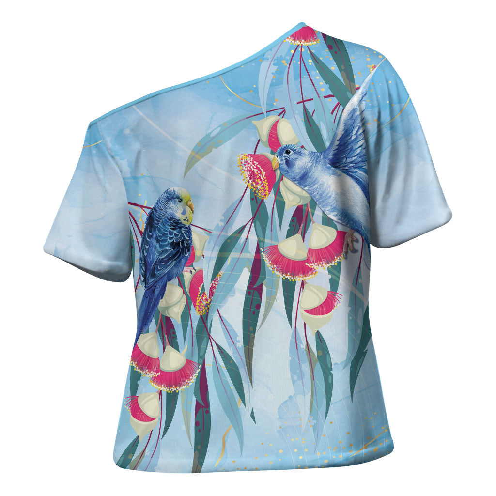 Australia Blue Budgie Marble Glaze Cross Shoulder Shirt Cancer Awareness