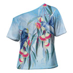 Australia Blue Budgie Marble Glaze Cross Shoulder Shirt Cancer Awareness