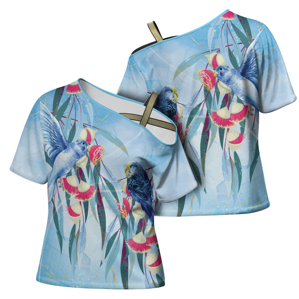 Australia Blue Budgie Marble Glaze Cross Shoulder Shirt Cancer Awareness