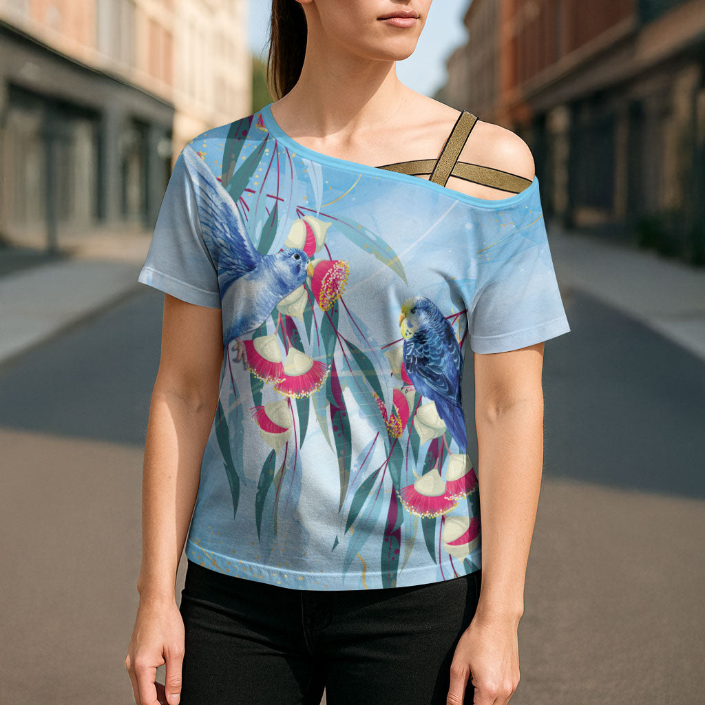 Australia Blue Budgie Marble Glaze Cross Shoulder Shirt Cancer Awareness