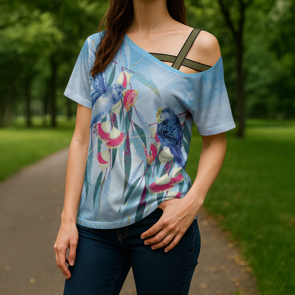 Australia Blue Budgie Marble Glaze Cross Shoulder Shirt Cancer Awareness