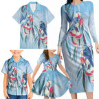Australia Blue Budgie Marble Glaze Family Matching Long Sleeve Bodycon Dress and Hawaiian Shirt Cancer Awareness