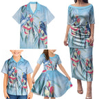 Australia Blue Budgie Marble Glaze Family Matching Puletasi and Hawaiian Shirt Cancer Awareness