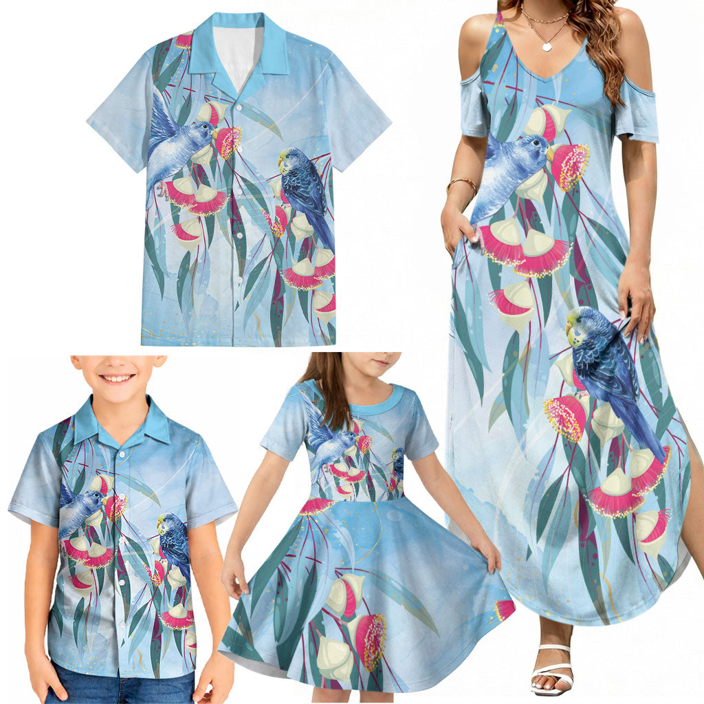Australia Blue Budgie Marble Glaze Family Matching Summer Maxi Dress and Hawaiian Shirt Cancer Awareness
