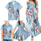 Australia Blue Budgie Marble Glaze Family Matching Summer Maxi Dress and Hawaiian Shirt Cancer Awareness