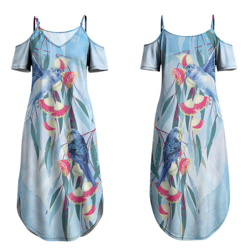 Australia Blue Budgie Marble Glaze Family Matching Summer Maxi Dress and Hawaiian Shirt Cancer Awareness