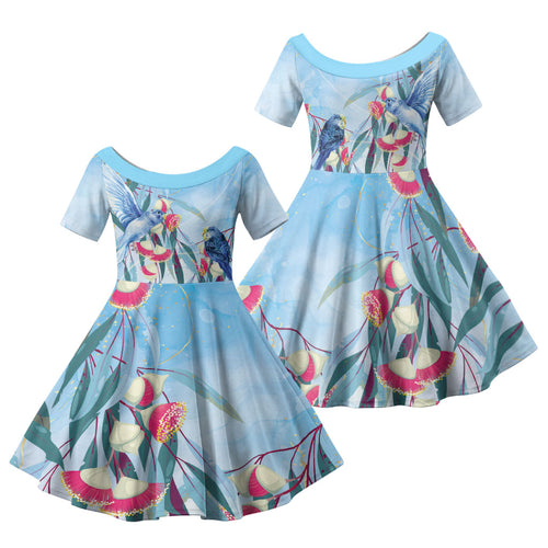 Australia Blue Budgie Marble Glaze Family Matching Summer Maxi Dress and Hawaiian Shirt Cancer Awareness