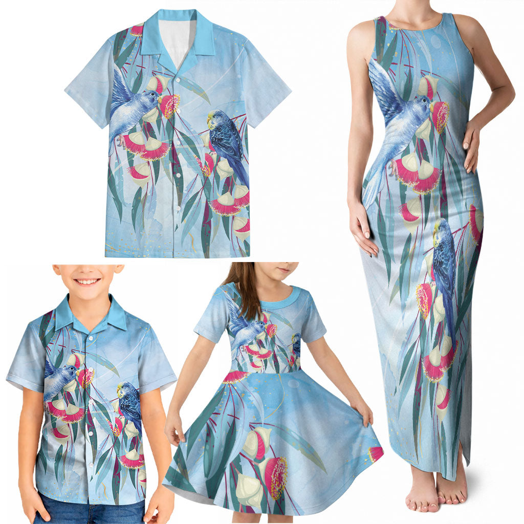 Australia Blue Budgie Marble Glaze Family Matching Tank Maxi Dress and Hawaiian Shirt Cancer Awareness