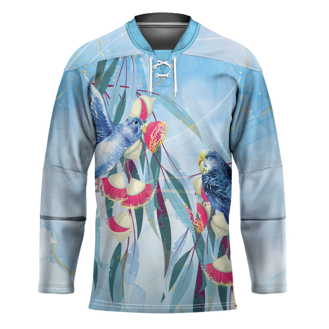 Australia Blue Budgie Marble Glaze Hockey Jersey Cancer Awareness