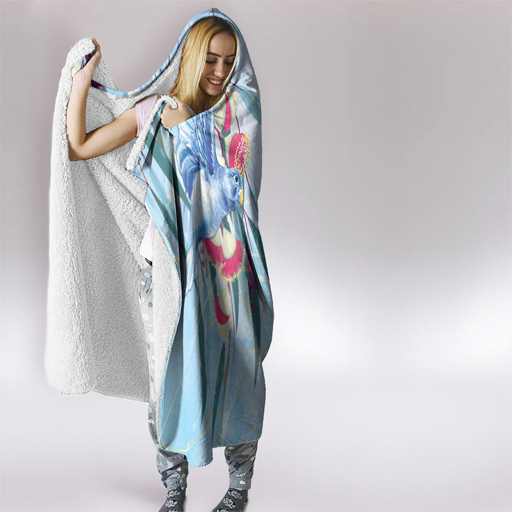 Australia Blue Budgie Marble Glaze Hooded Blanket Cancer Awareness