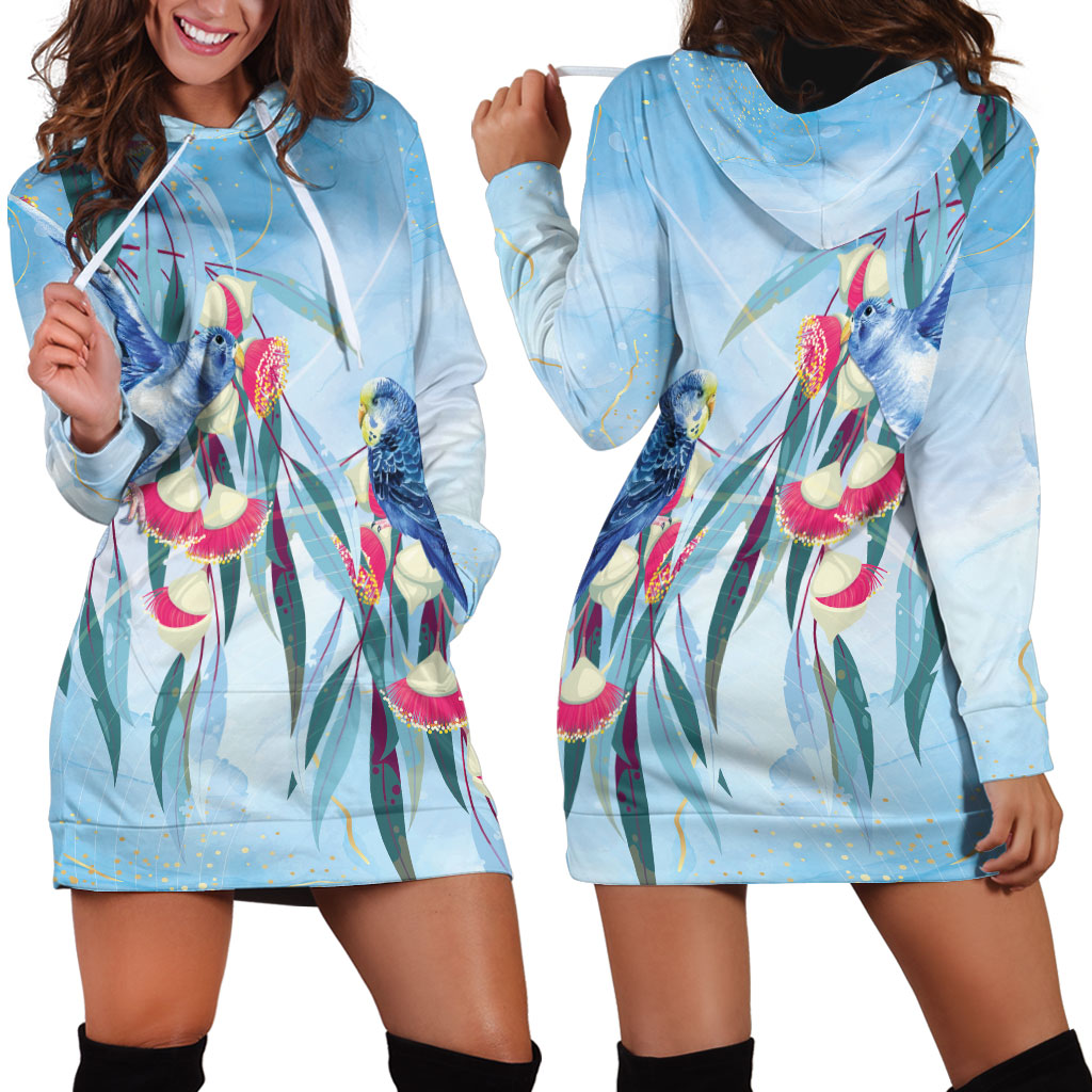 Australia Blue Budgie Marble Glaze Hoodie Dress Cancer Awareness