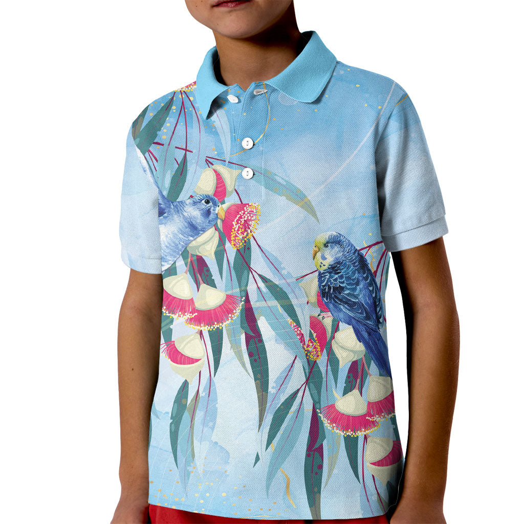 Australia Blue Budgie Marble Glaze Kid Polo Shirt Cancer Awareness