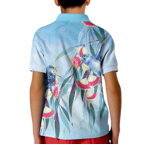Australia Blue Budgie Marble Glaze Kid Polo Shirt Cancer Awareness