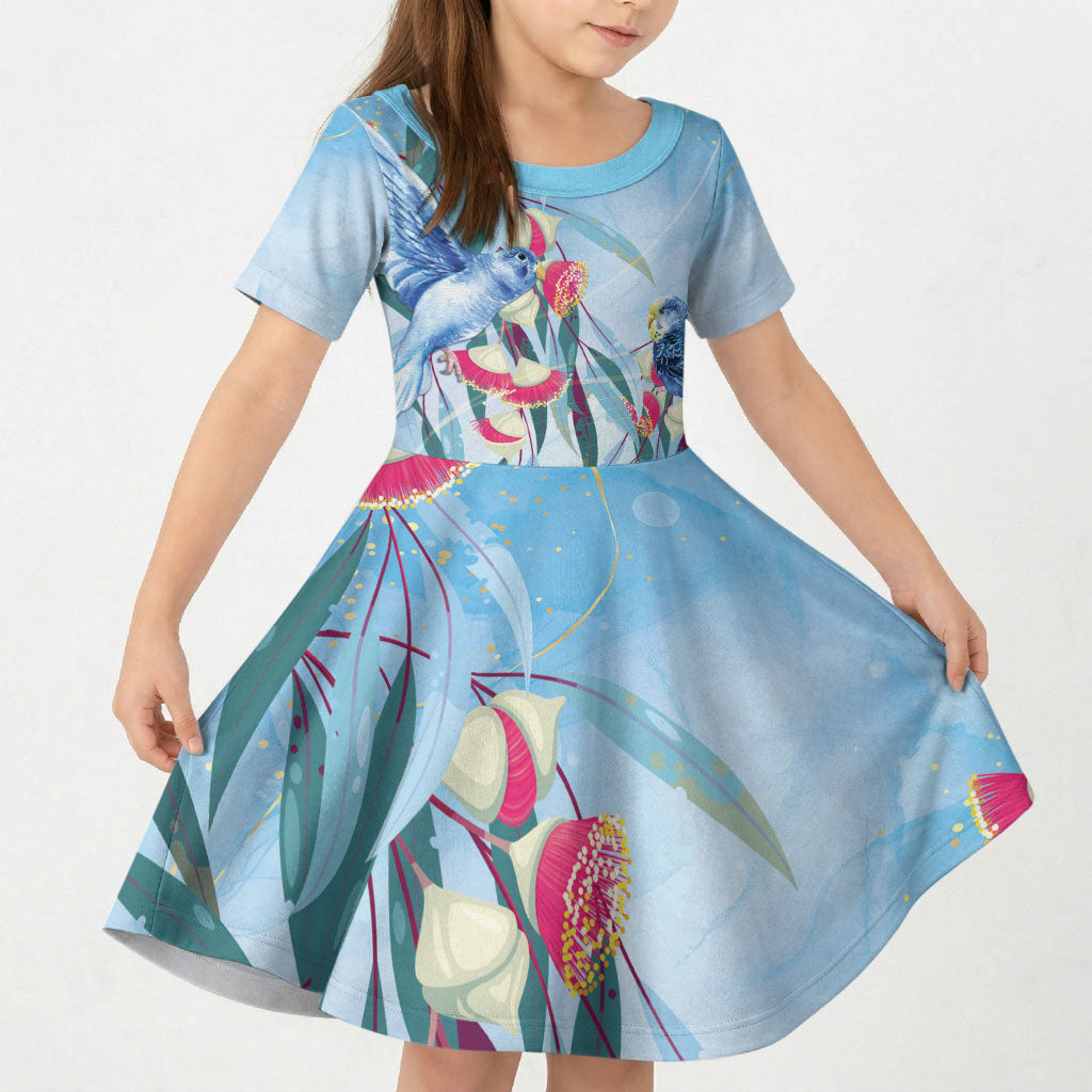 Australia Blue Budgie Marble Glaze Kid Short Sleeve Dress Cancer Awareness