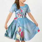 Australia Blue Budgie Marble Glaze Kid Short Sleeve Dress Cancer Awareness