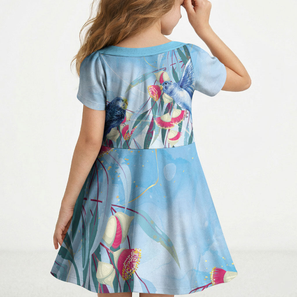 Australia Blue Budgie Marble Glaze Kid Short Sleeve Dress Cancer Awareness