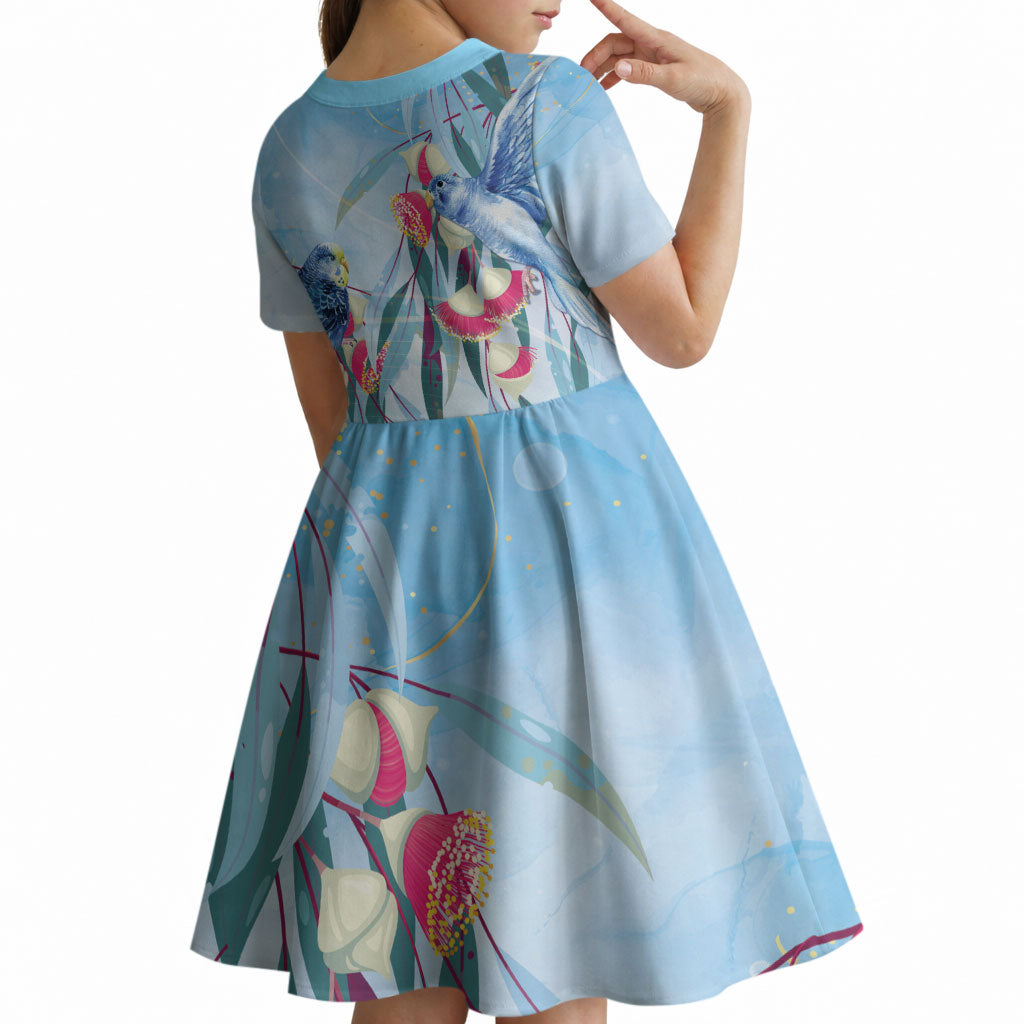 Australia Blue Budgie Marble Glaze Kid Short Sleeve Dress Cancer Awareness