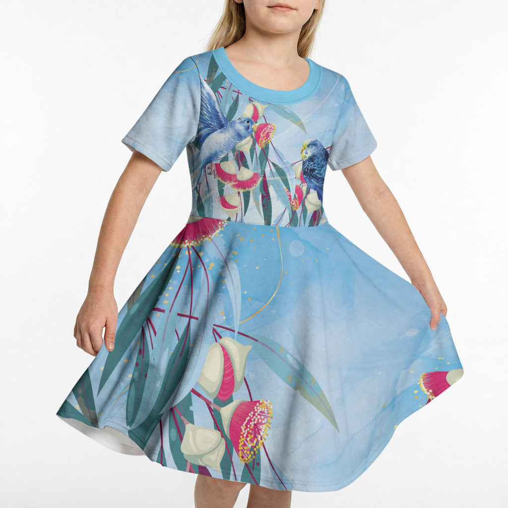 Australia Blue Budgie Marble Glaze Kid Short Sleeve Dress Cancer Awareness