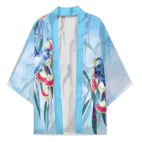 Australia Blue Budgie Marble Glaze Kimono Cancer Awareness