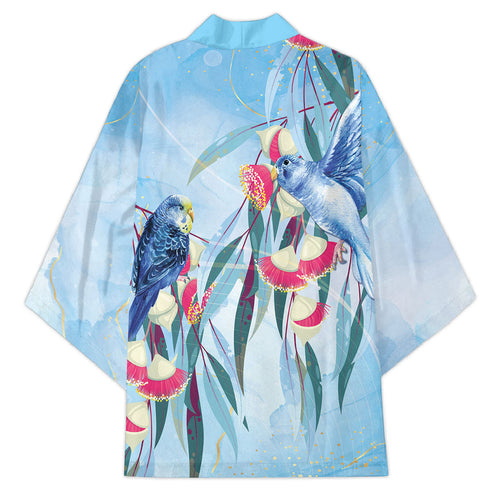 Australia Blue Budgie Marble Glaze Kimono Cancer Awareness