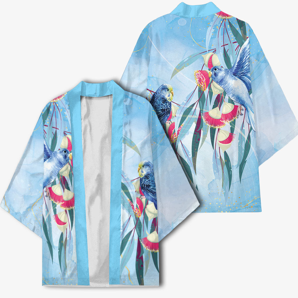 Australia Blue Budgie Marble Glaze Kimono Cancer Awareness