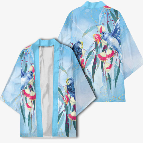 Australia Blue Budgie Marble Glaze Kimono Cancer Awareness