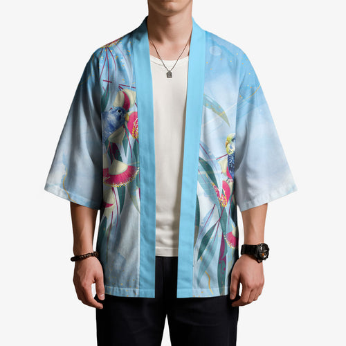 Australia Blue Budgie Marble Glaze Kimono Cancer Awareness