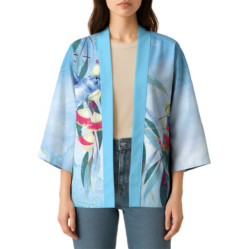 Australia Blue Budgie Marble Glaze Kimono Cancer Awareness