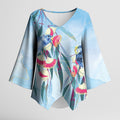 Australia Blue Budgie Marble Glaze Kimono Sleeve Blouse Cancer Awareness
