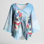 Australia Blue Budgie Marble Glaze Kimono Sleeve Blouse Cancer Awareness