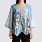 Australia Blue Budgie Marble Glaze Kimono Sleeve Blouse Cancer Awareness