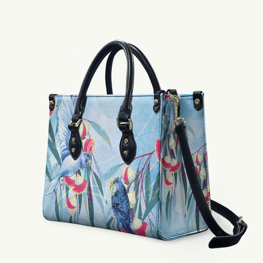 Australia Blue Budgie Marble Glaze Leather Bag Cancer Awareness