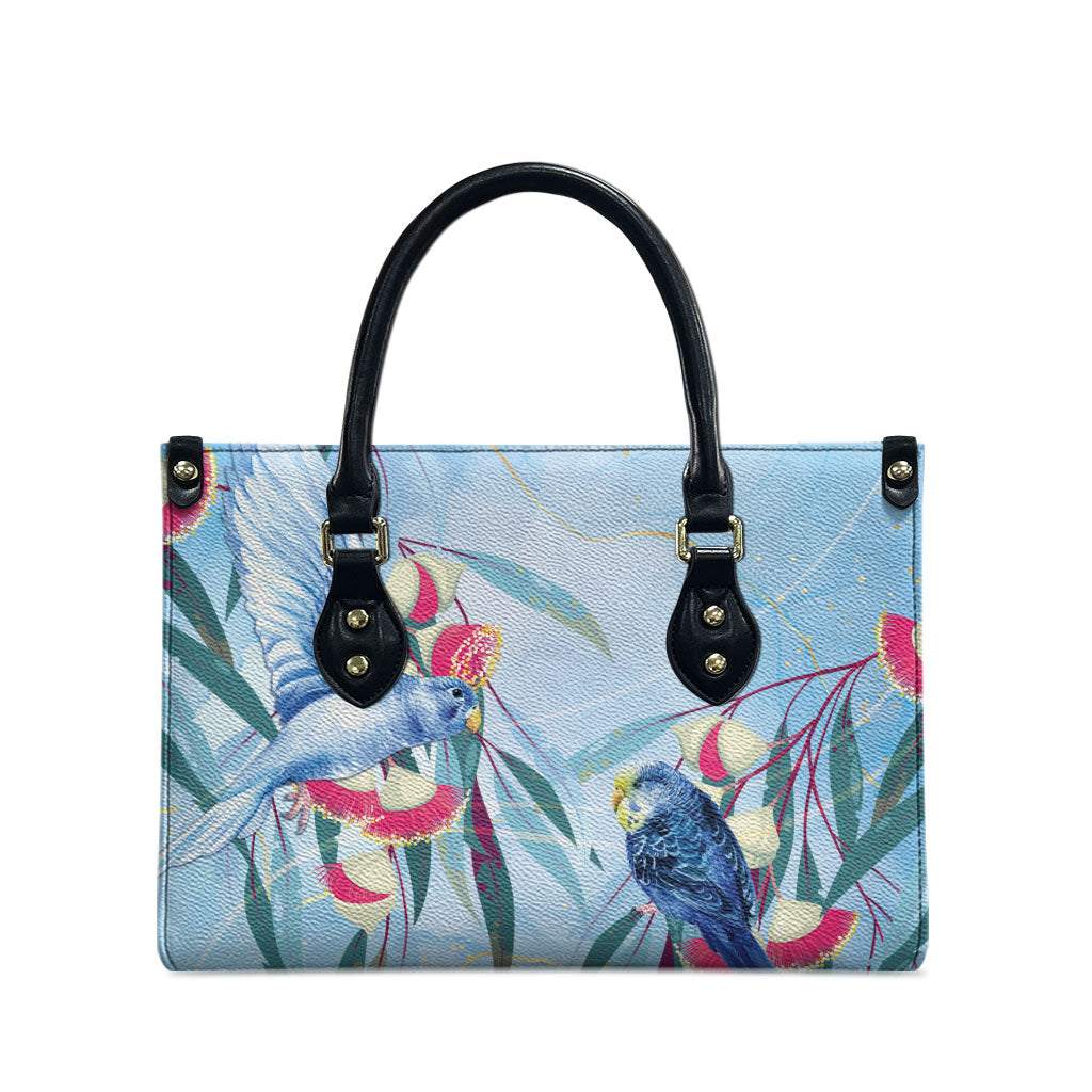 Australia Blue Budgie Marble Glaze Leather Bag Cancer Awareness
