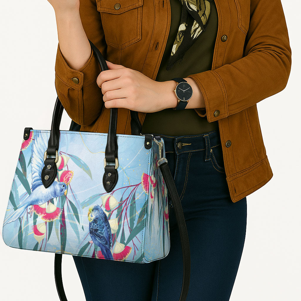 Australia Blue Budgie Marble Glaze Leather Bag Cancer Awareness