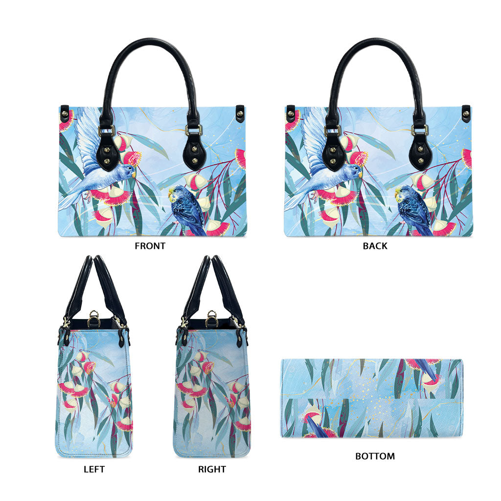 Australia Blue Budgie Marble Glaze Leather Bag Cancer Awareness